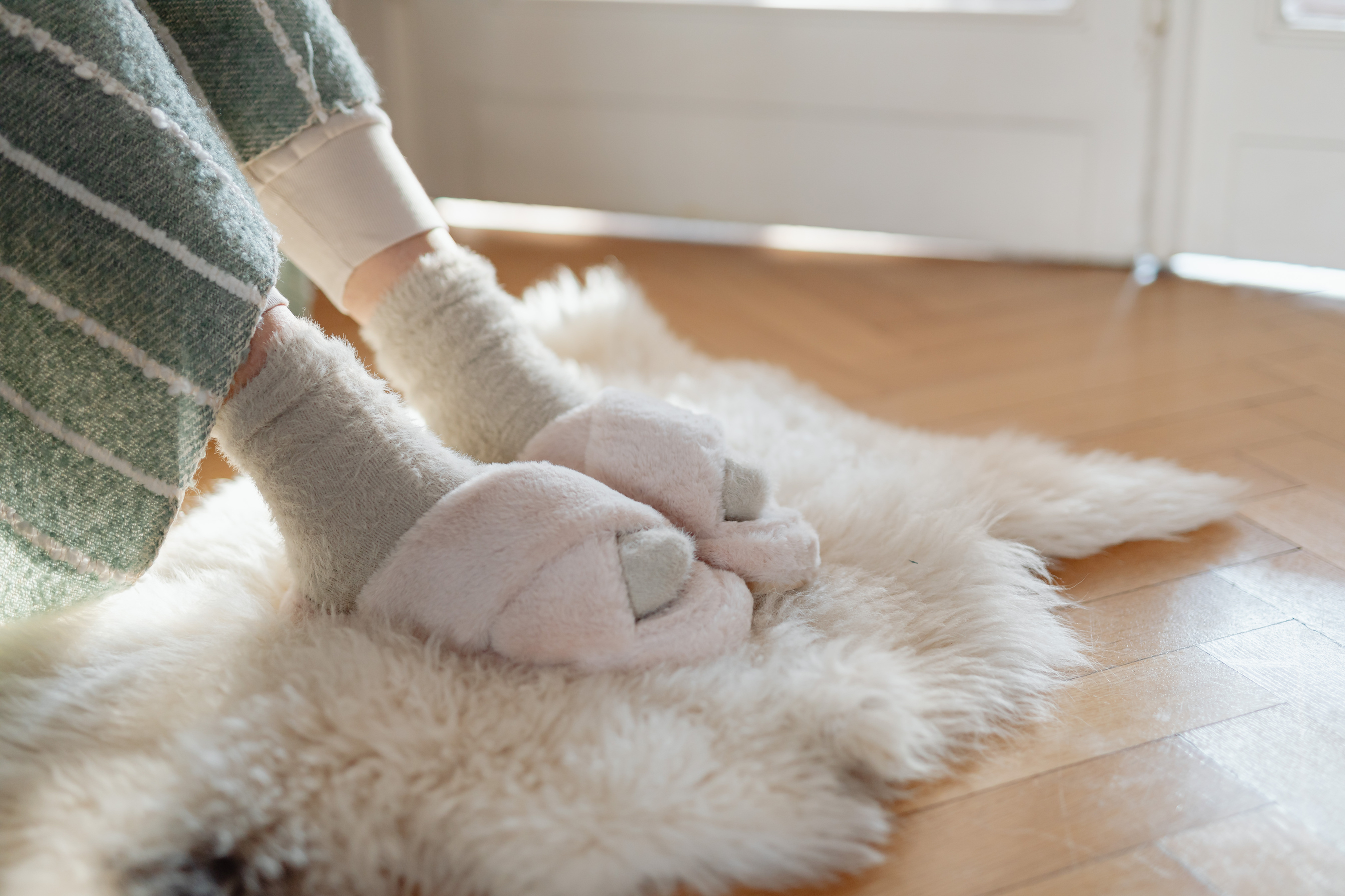 Woman Wearing Warm Socks and Slippers